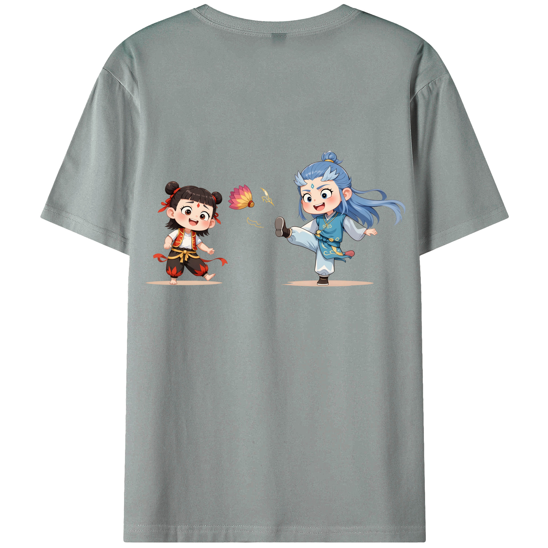 （画像用） Ne Zha 2 ナタ 魔童の大暴れ 綿100％ メンズ半袖Tシャツ（バックプリント） 通気性